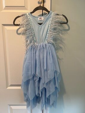 Shasa Baby Blue Feather-Trim Tulle Costume Dress